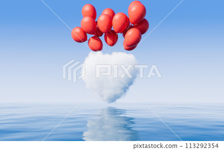 Heart shape soft cloud with water surface, 3d rendering. Heart shape soft cloud with water surface, 3d rendering. 113292354
