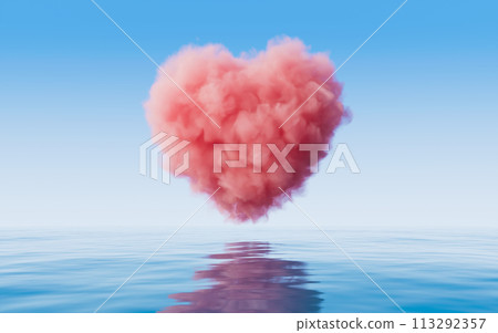 Heart shape soft cloud with water surface, 3d rendering. Heart shape soft cloud with water surface, 3d rendering. 113292357