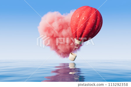 Heart shape soft cloud and hot air balloon, 3d rendering. Heart shape soft cloud and hot air balloon, 3d rendering. 113292358