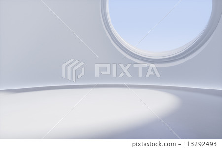 Empty room with round window, 3d rendering. 113292493