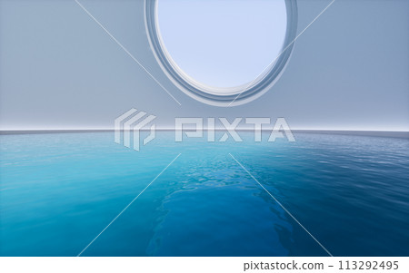 Empty room with water surface, 3d rendering. 113292495