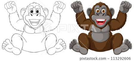 Cheerful Monkey Illustration Before and After Cheerful Monkey Illustration Before and After 113292606