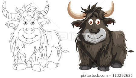 From Sketch to Colorful Cartoon Yak From Sketch to Colorful Cartoon Yak 113292625