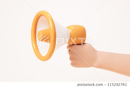 Loudspeaker in a hand, 3d rendering. 113292761