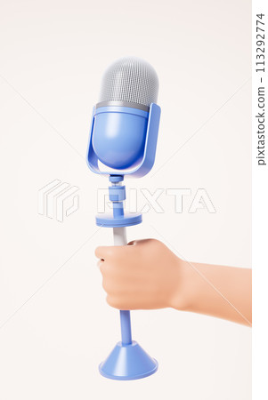 Microphone in a hand, 3d rendering. Microphone in a hand, 3d rendering. 113292774
