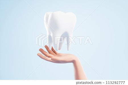 A tooth in a hand, 3d rendering. 113292777
