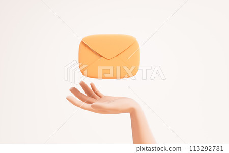Message envelope in a hand, 3d rendering. Message envelope in a hand, 3d rendering. 113292781