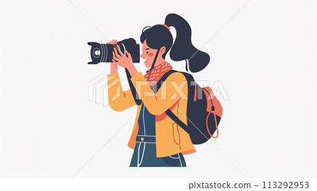 一個女人拿著相機的插圖 113292953