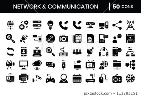 Network And Communication Glyph Icons Set 113293151