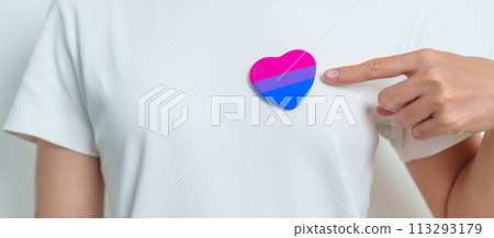Bisexuality Celebrate Day and LGBT pride month, LGBTQ+ or LGBTQIA+ concept. Hand holding purple, pink and blue heart shape for Lesbian, Gay, Bisexual, Transgender, Queer and Pansexual community Bisexuality Celebrate Day and LGBT pride month, LGBTQ+ or LGBTQIA+ concept. Hand holding purple, pink and blue heart shape for Lesbian, Gay, Bisexual, Transgender, Queer and Pansexual community 113293179