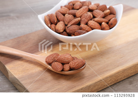 Almonds on a plate Almonds on a plate 113293928