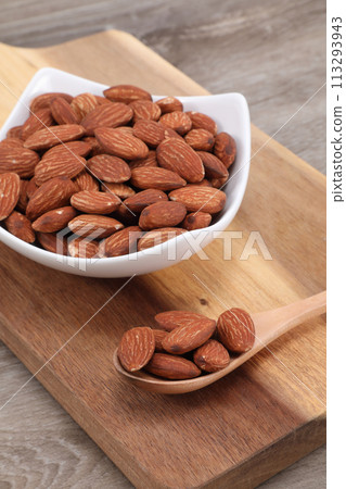 Almonds on a plate Almonds on a plate 113293943