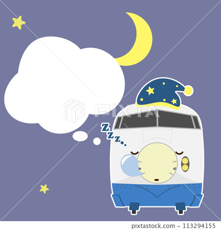 Illustration of a sleeping 0 series Shinkansen train with a speech bubble Illustration of a sleeping 0 series Shinkansen train with a speech bubble 113294155