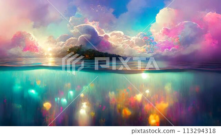 Sunset clouds and water surface reflected on the water surface Sunset clouds and water surface reflected on the water surface 113294318