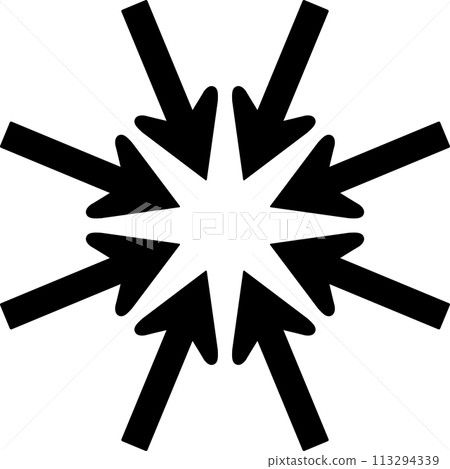Illustration of eight monochrome arrows pointing inwards Illustration of eight monochrome arrows pointing inwards 113294339