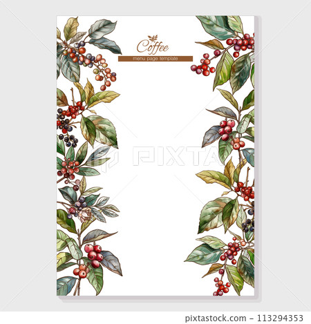 Green tea branch and Coffee tree branch with leaves and berries 113294353