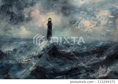 Turbulent Sea and Lighthouse Art Turbulent Sea and Lighthouse Art 113294372