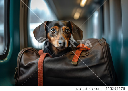 Dog Peeking from Travel Bag Dog Peeking from Travel Bag 113294376