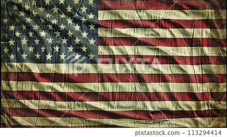 Retro American Waving Flag for Patriot Independence Day or 4th of July 113294414