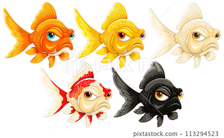Expressive Cartoon Goldfish Collection 113294523