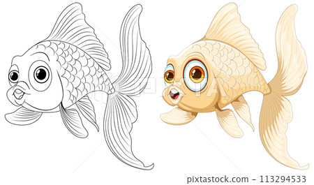 Colorful Goldfish Illustration and Outline 113294533