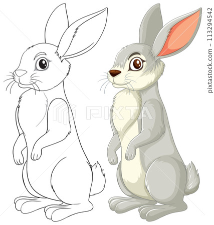 Sketch and Color Illustration of Rabbits 113294542