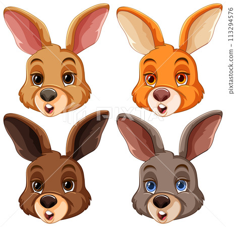Colorful Cartoon Rabbit Faces Collection 113294576
