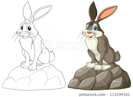 Cute Rabbit on Rock Vector Illustration 113294581