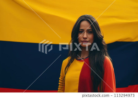 A person with a Colombian flag. Patriotism, national sentiment, culture authenticity, flag colors, people ethnic. Colombia 113294973