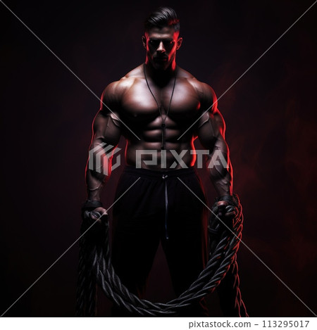 Fitness bodybuilding sports, beautiful muscular relief body, fitness model, working on yourself, efforts to build a beautiful and ideal body, lifestyle regimen, healthy lifestyle, proper nutrition . 113295017