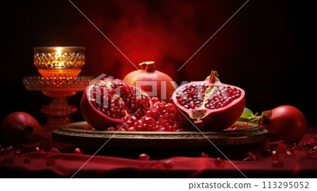 Happy yalda night, winter solstice festival, The birth of the sun or the moon, Copyspace background for text, grapes pomegranate watermelon, Happy yalda night, winter solstice festival, The birth of the sun or the moon, Copyspace background for text, grapes pomegranate watermelon, 113295052