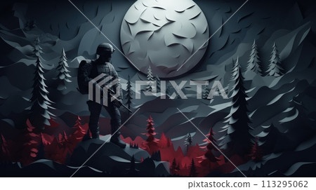 Veterans Day. a U.S. national holiday, Memorial Day and Armistice Day. Pride and patriotism, soldier, for banner and text. American flag, retired soldier . 113295062