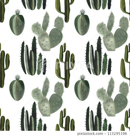 Cacti. Seamless watercolor pattern for wrapping paper, wallpaper and textiles. Cacti. Seamless watercolor pattern for wrapping paper, wallpaper and textiles. 113295196