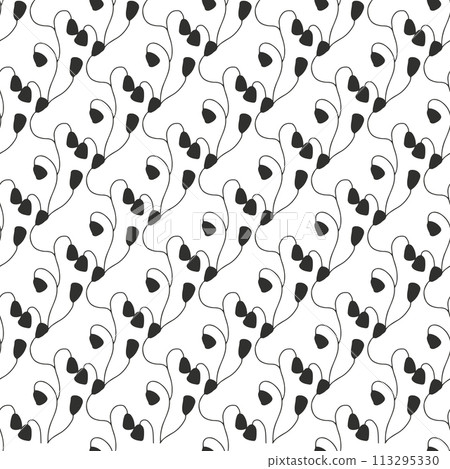 Monochrome seamless pattern with black wild flowers silhouettes on white background 113295330