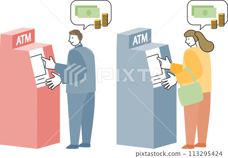 一組操作 ATM 的男女 113295424
