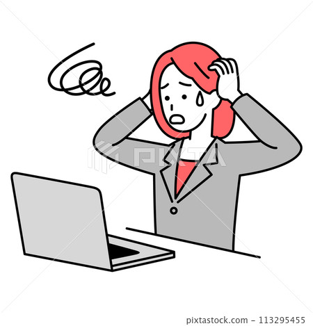Confused woman working on a laptop 113295455