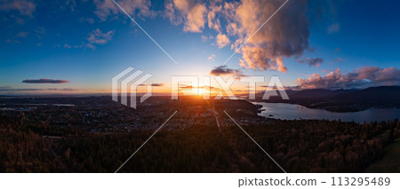 Dramatic Cloudy Sunset over Burnaby, Vancouver, BC, Canada 113295489