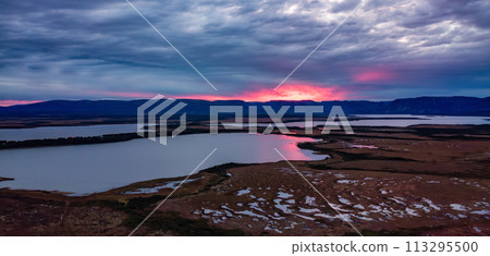 Lake and landscape at colorful sunrise. Newfoundland, Canada 113295500