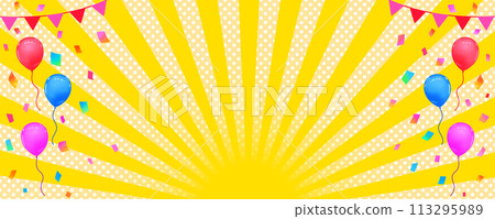 事件框架背景花圈、氣球和五彩紙屑景觀 113295989