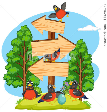 Colorful Birds on Directional Wood Signs 113296267