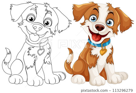 Cheerful Puppies: Before and After Coloring 113296279