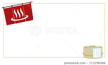Spa image background illustration of a hot spring mark curtain, a bucket and a towel 113296486