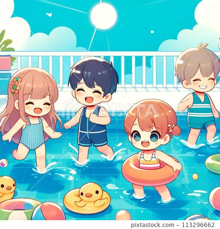 Children playing in the pool Children playing in the pool 113296662