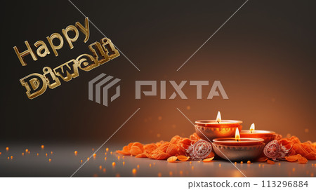 Happy Diwali, Indian festival of lights Diwali symbolizes the victory of light over darkness, of good over evil and knowledge over ignorance. banner, copy space, background, text. Happy Diwali, Indian festival of lights Diwali symbolizes the victory of light over darkness, of good over evil and knowledge over ignorance. banner, copy space, background, text. 113296884