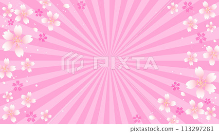 Spring event background: Cherry blossoms and concentrated lines, 16:9 113297281