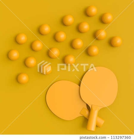 Pair of ping pong rackets for table tennis with ball on blue background Pair of ping pong rackets for table tennis with ball on blue background 113297360