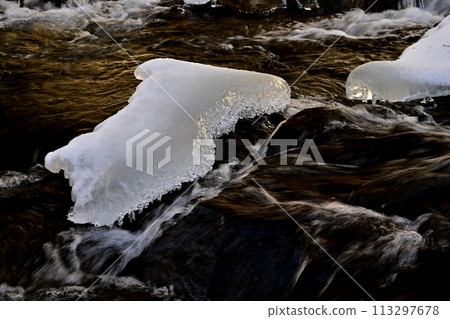 Winter in Kitakaruizawa, Asama Falls, and ice formations downstream of Uodome Falls 113297678