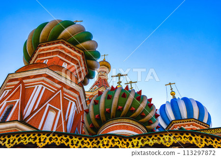 St. Basil's Cathedral ancient architecture on Red Square in Moscow City, Beautiful ancient architecture building in Moscow City, St. Basil's Cathedral church Cathedral of Vasily the Blessed, Russia 113297872