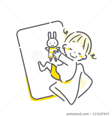 睡不好的女孩 — 簡單時尚的線條畫插圖 113297937