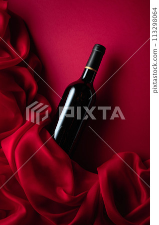 Bottle of red wine on a red background. Bottle of red wine on a red background. 113298064